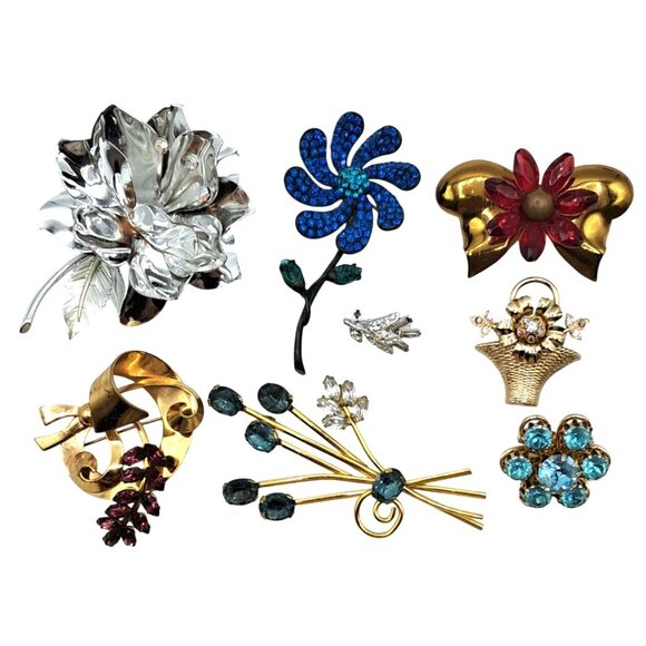 Vintage Rhinestone Brooch Lot of 8 Weiss Coro Parklane Costume Jewelry - Picture 1 of 16